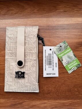 Badgley Mischka Cream Vegan Leather Card Holder with Snap Tab